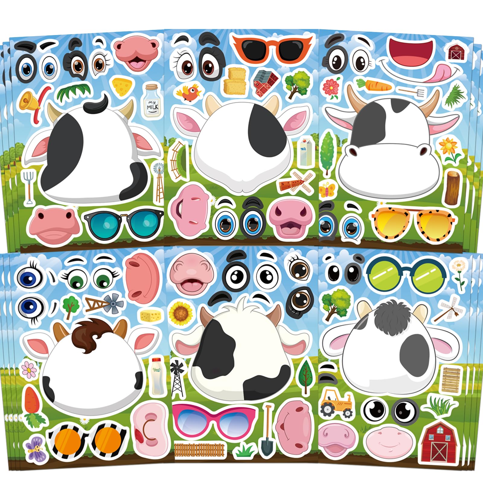 Ozepao cow stickers 24-pcs pack with vibrant designs for creative crafts