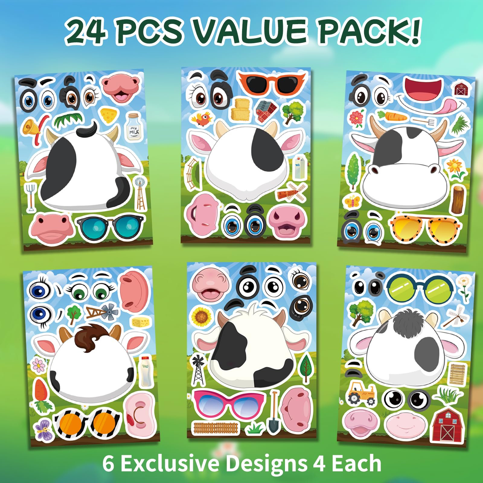 Ozepao cow stickers mix-and-match faces help kids explore expressions during playtime