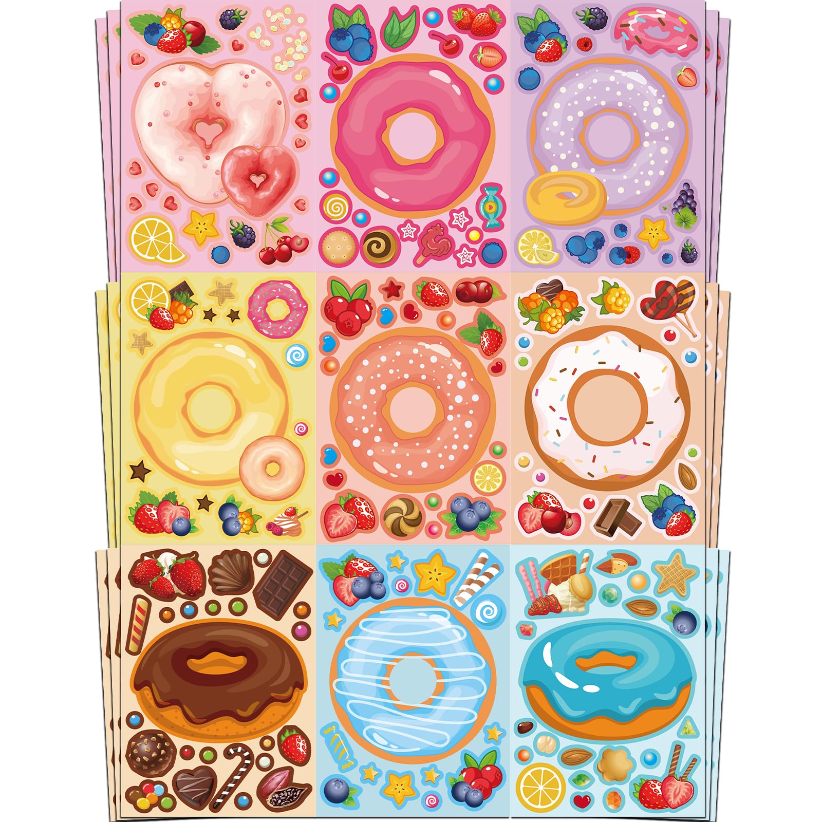 Ozepao donut sticker sheets showcase 27 designs for creative party favors and crafts.