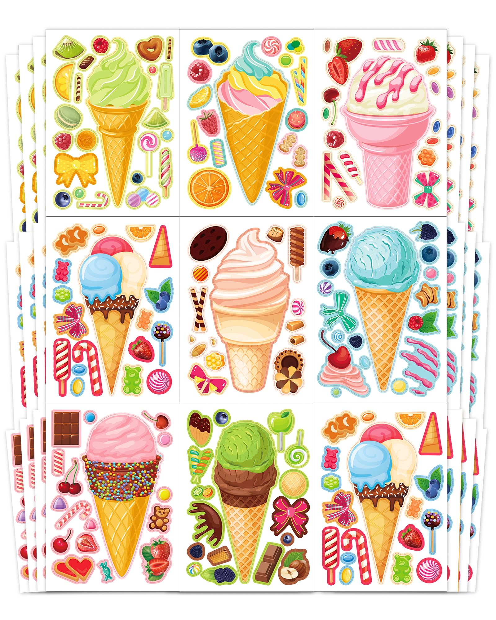 Ozepao ice cream stickers 32-sheet collection for kids' crafts