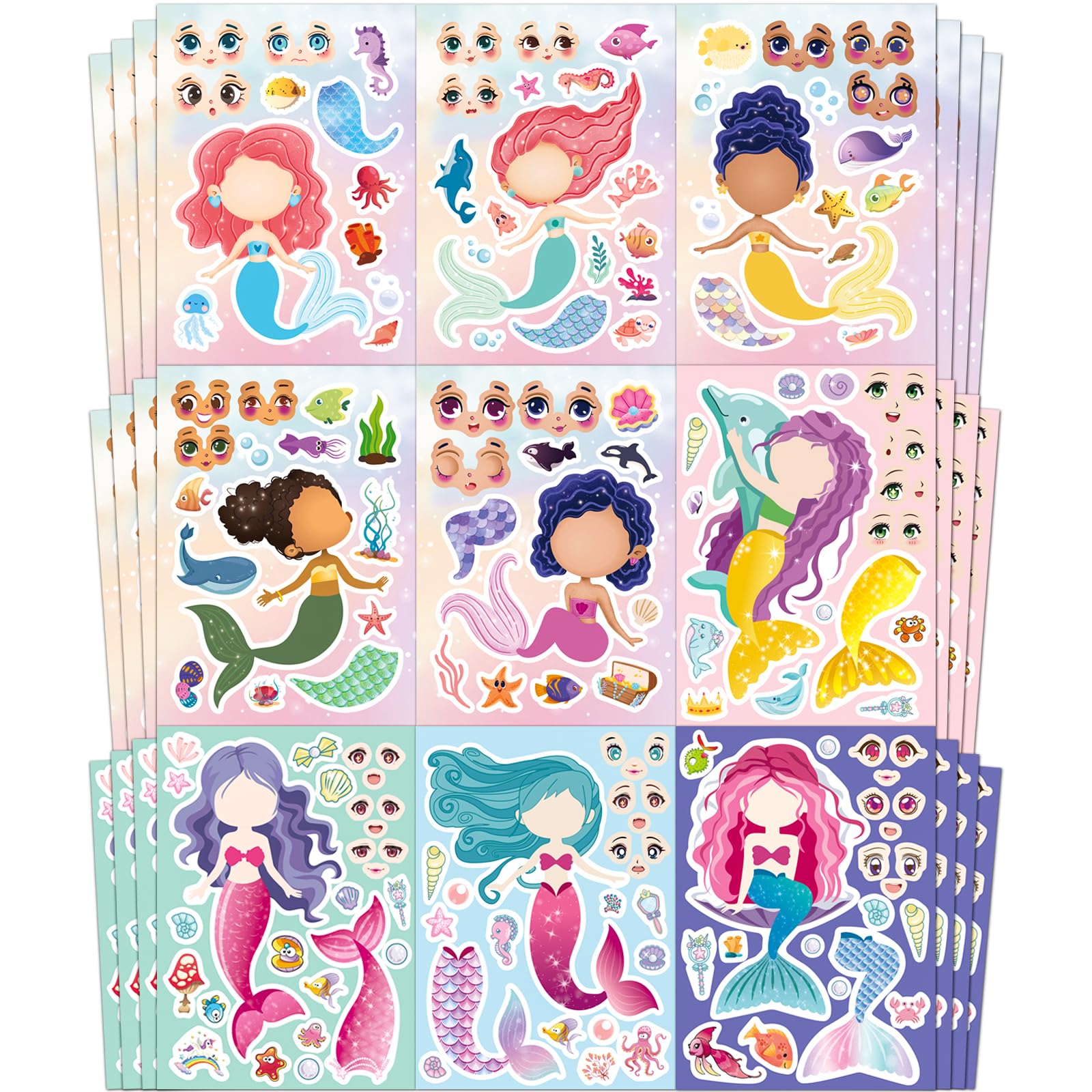 Ozepao mermaid sticker sheet design 1 for DIY party crafts and decorations.
