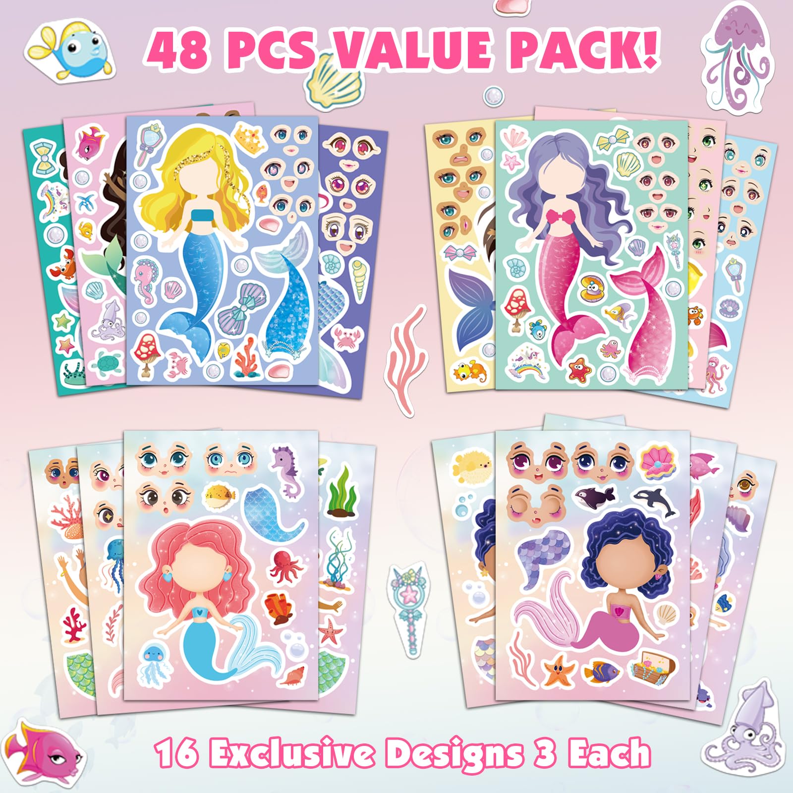 Ozepao mermaid sticker sheet design 2 adds vibrant undersea accents to crafts.