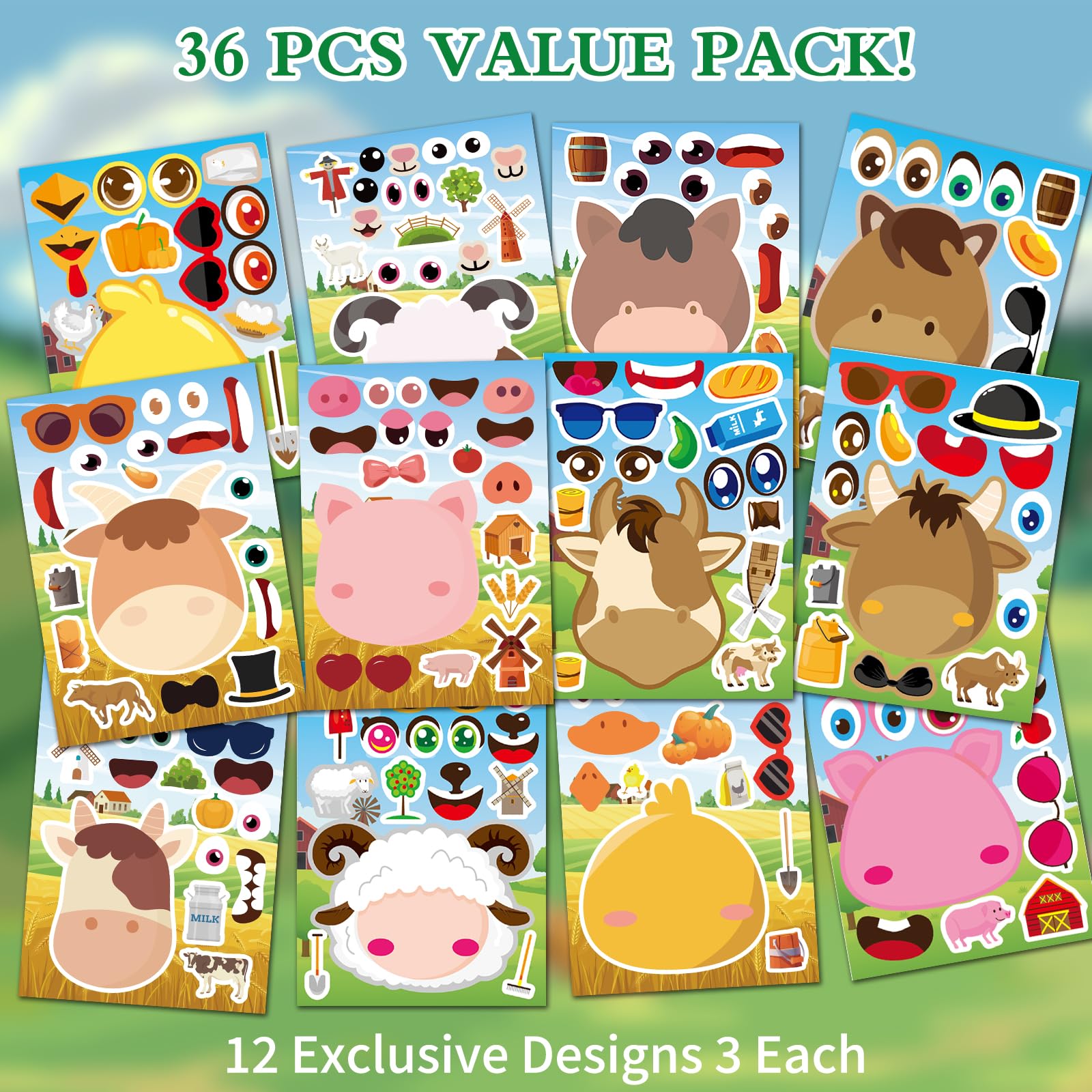 Ozepao farm stickers for mix-and-match fun with cows, sheep, and more.