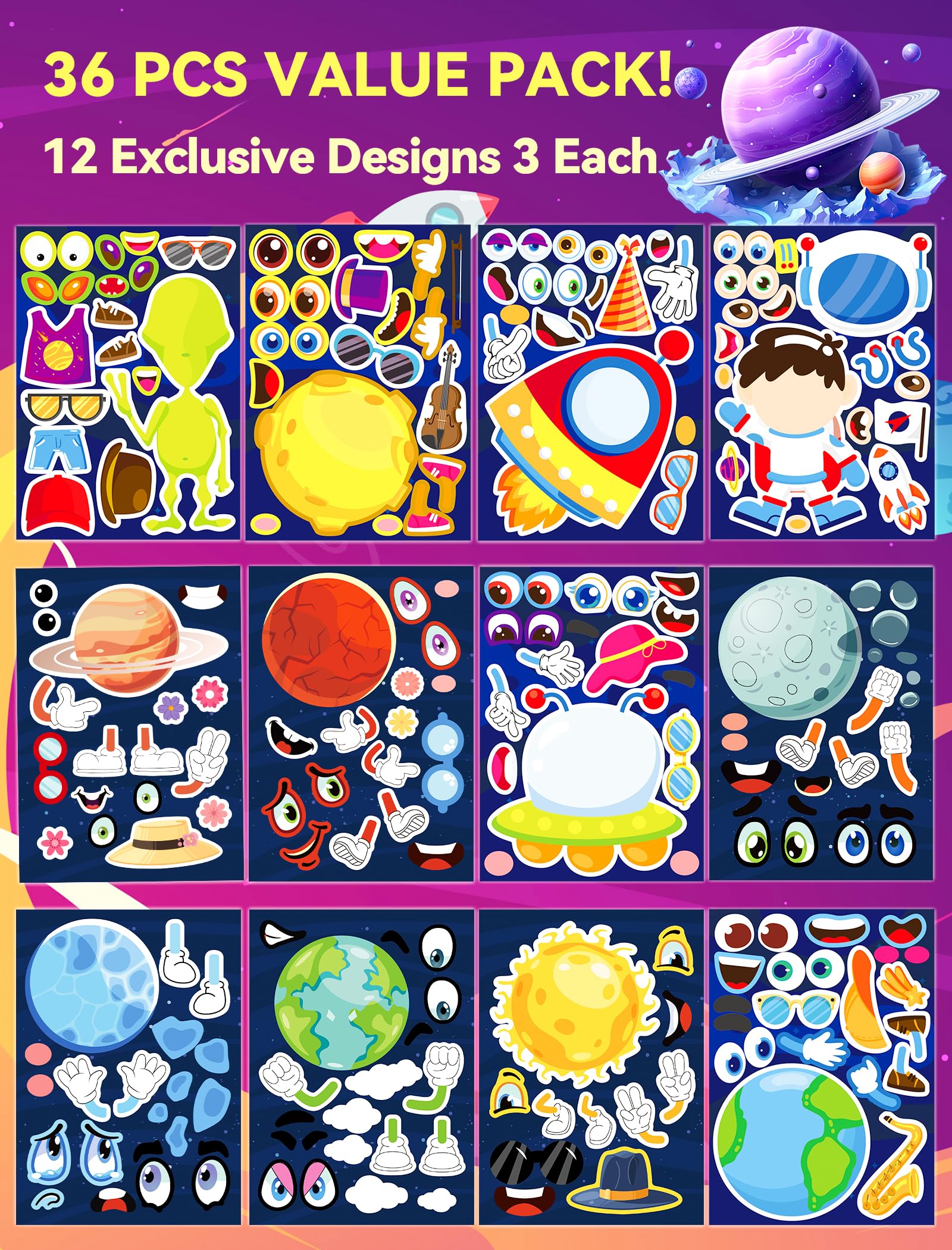 Ozepao outer space sticker with aliens and astronauts for science crafts