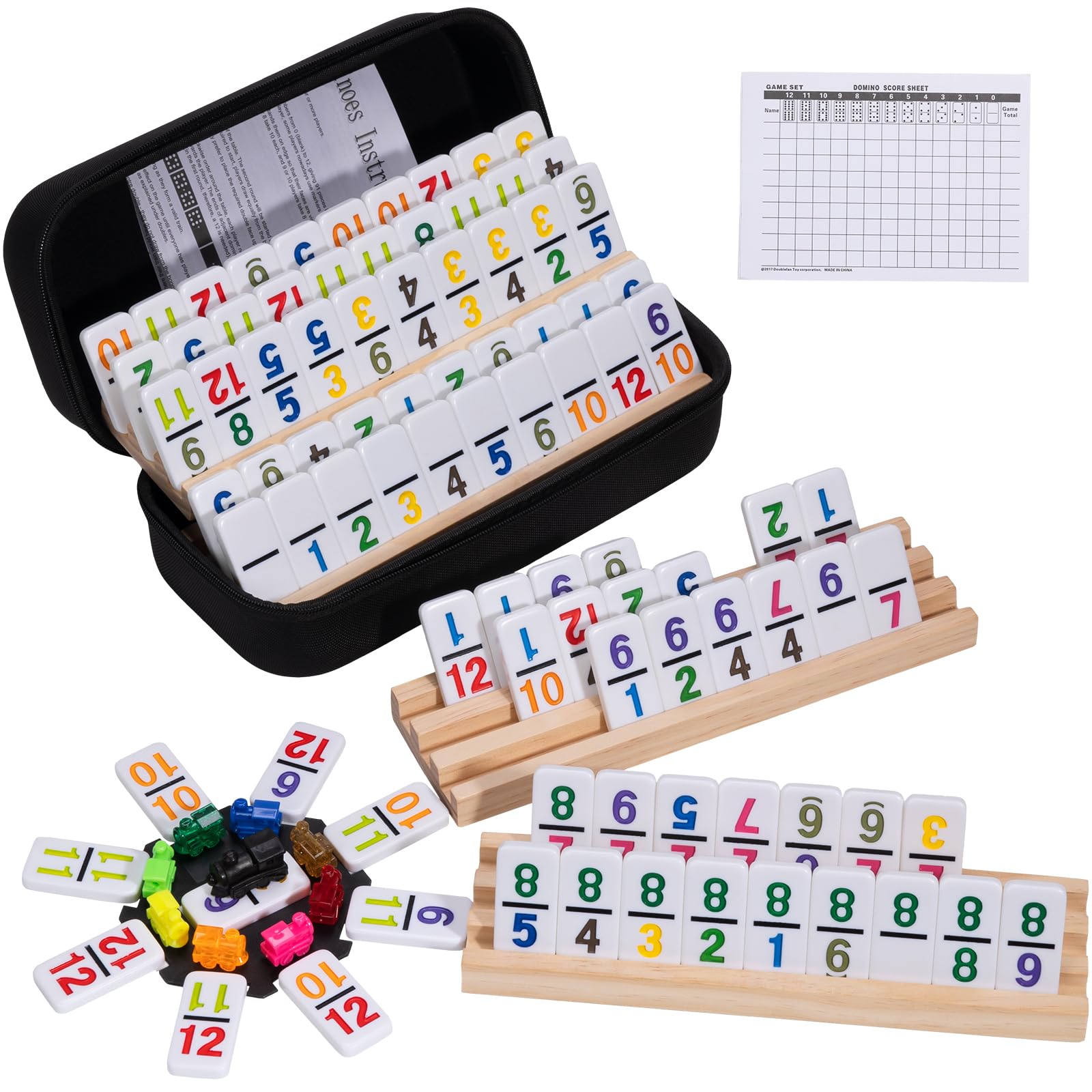 OZFRHO Mexican Train dominoes tiles: 91 colorful tiles for engaging family play