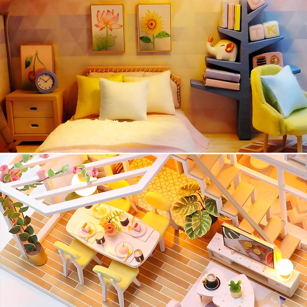 OZJAY DIY miniature house kit LED lighting adds warm ambience