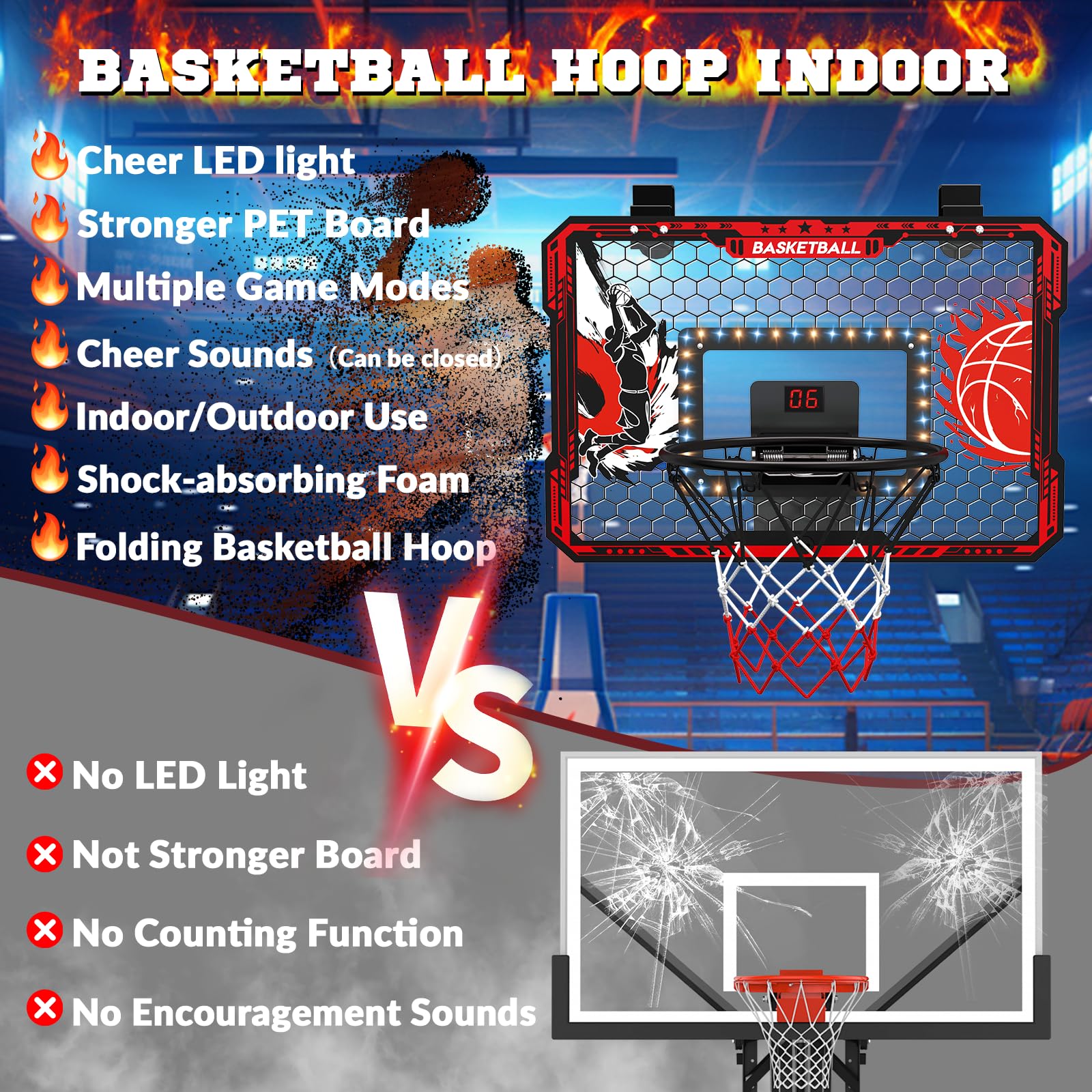 OZMI durable, shatterproof backboard for safe indoor play.