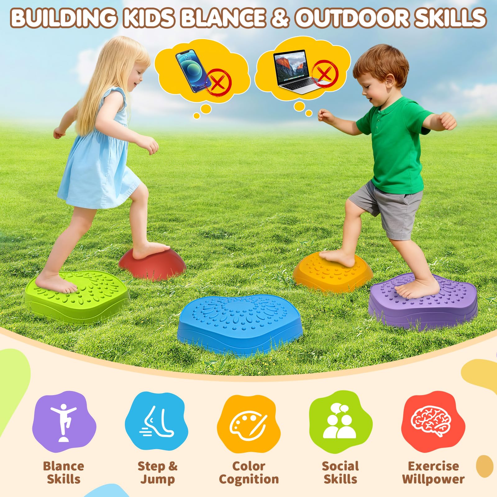 Colorful OZMI stones pack inspires imaginative, active play sessions.