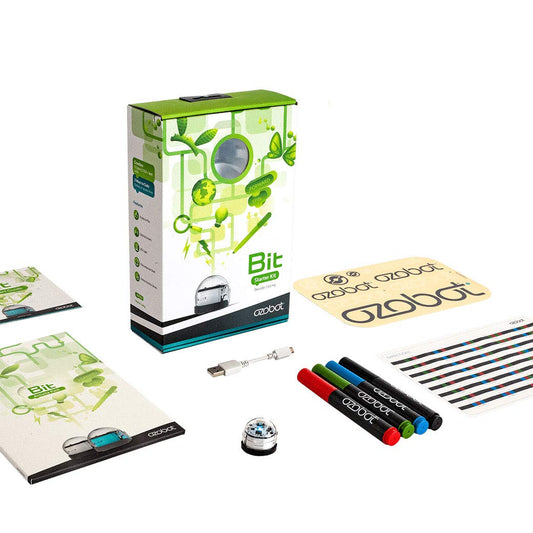 Ozobot Bit White front view; ideal beginner coding practice.