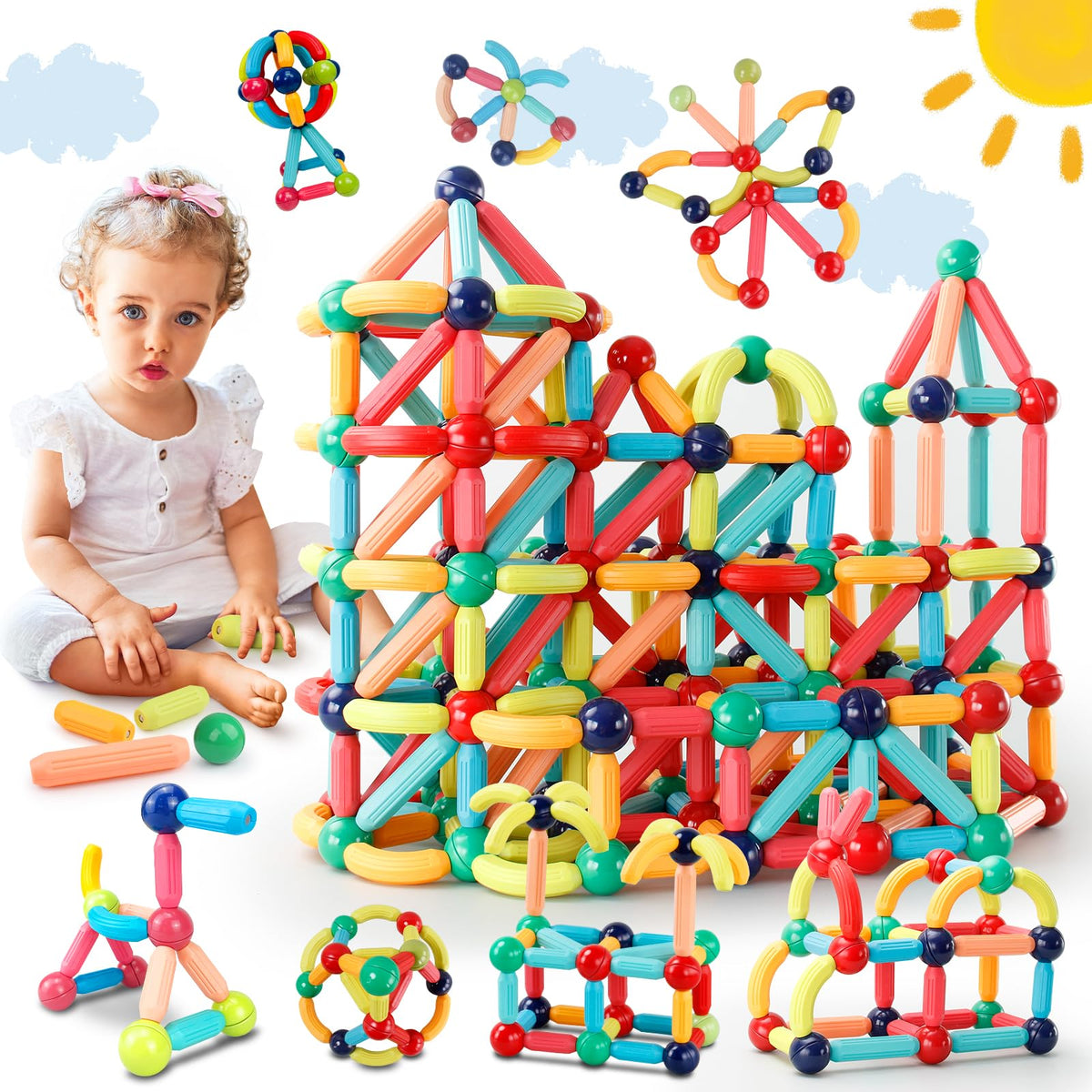Paaxido 64PCS magnetic building blocks set in action promoting creative construction
