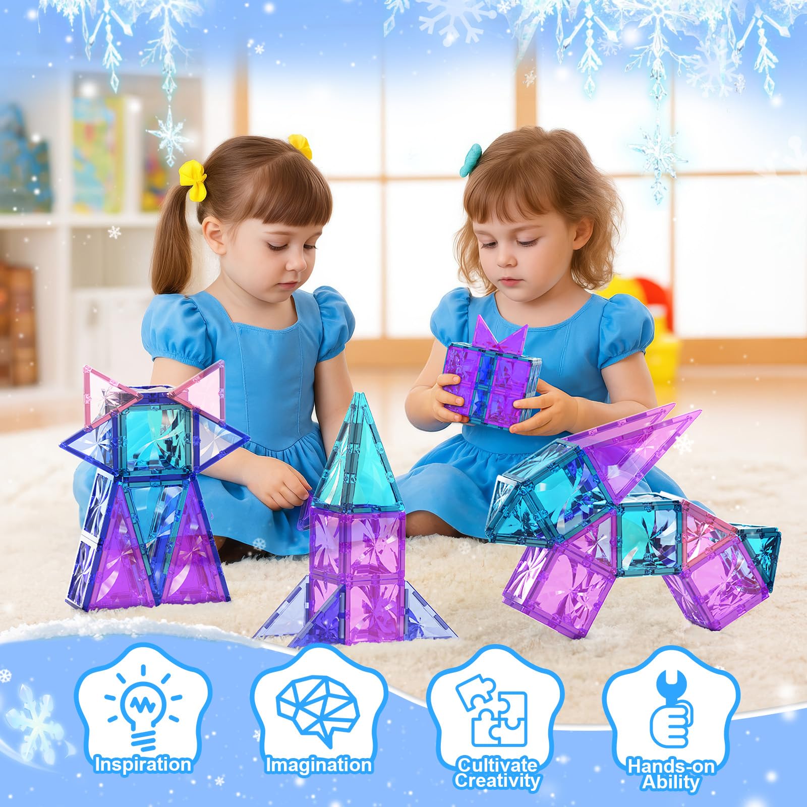 Paaxido diamond magnetic tiles with windows and doors for stable, creative builds.