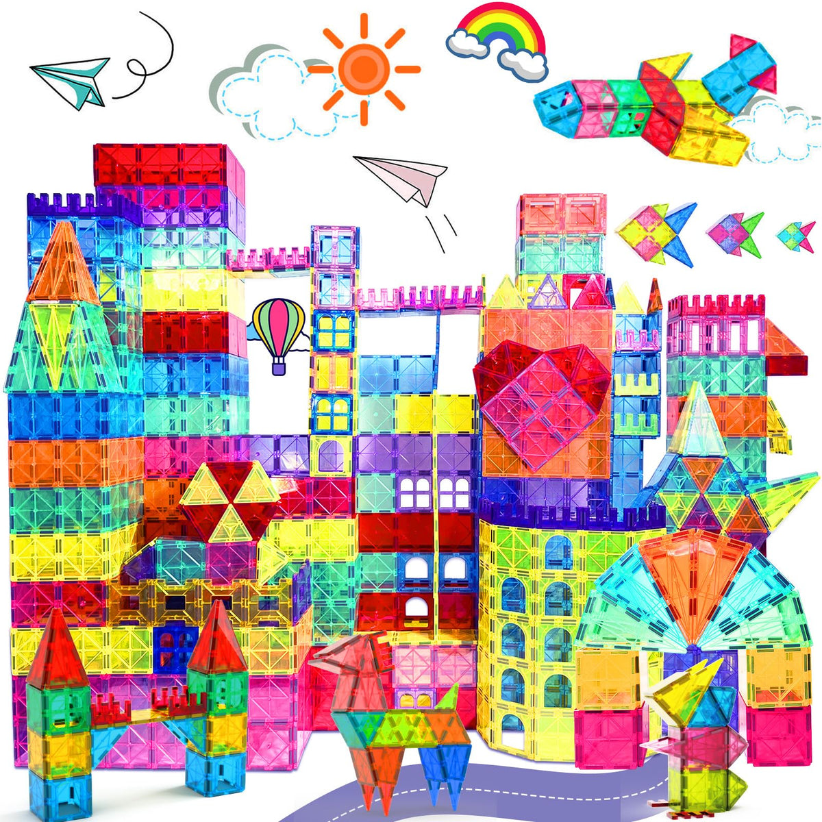 Paaxido magnetic tiles 100-piece kit enabling imaginative building and sensory exploration.