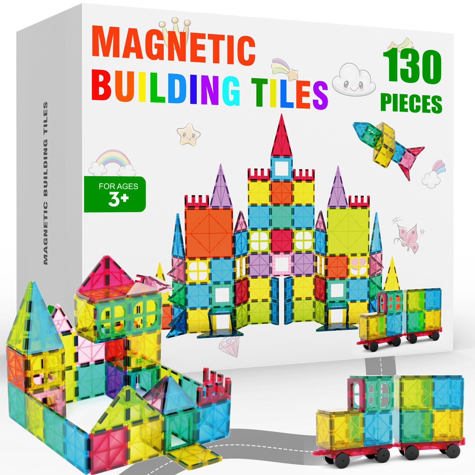 Paaxido magnetic tiles 130pc set inspires open-ended building and creativity.