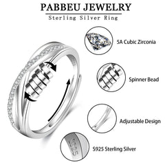 PABBEU anxiety ring close-up highlighting spindle beads and zirconia sparkle.