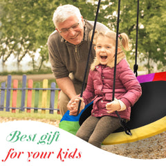 PACEARTH outdoor kids swing supports imaginative play and adults can join for family fun.
