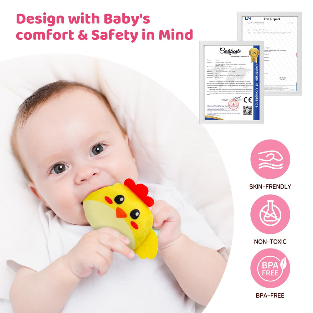 Padonise baby toy set features gentle rattles for auditory engagement.