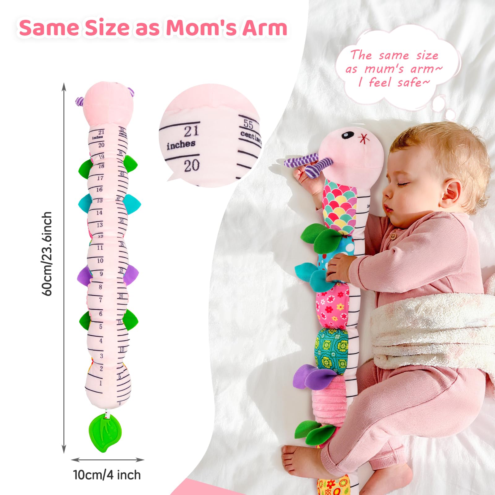 Padonise caterpillar sensory toy includes crinkle paper to spark tactile exploration.