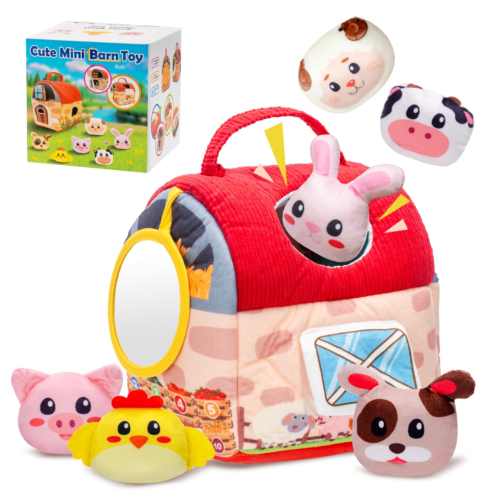 Padonise farm house with animals for toddlers promoting tactile exploration.