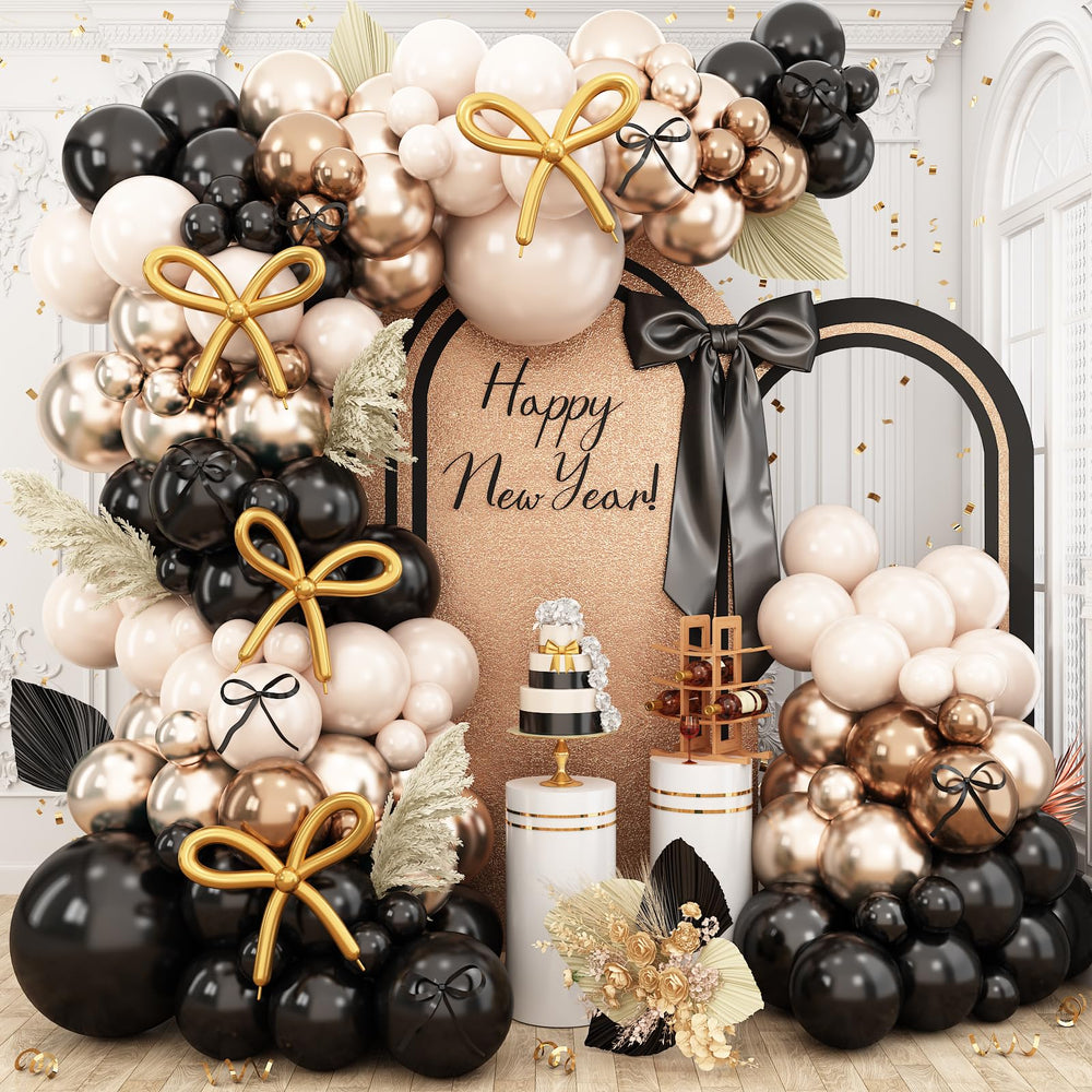 Paeyeq black-gold balloon arch kit for elegant New Year’s Eve decor