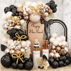 Paeyeq black-gold balloon arch kit for elegant New Year’s Eve decor