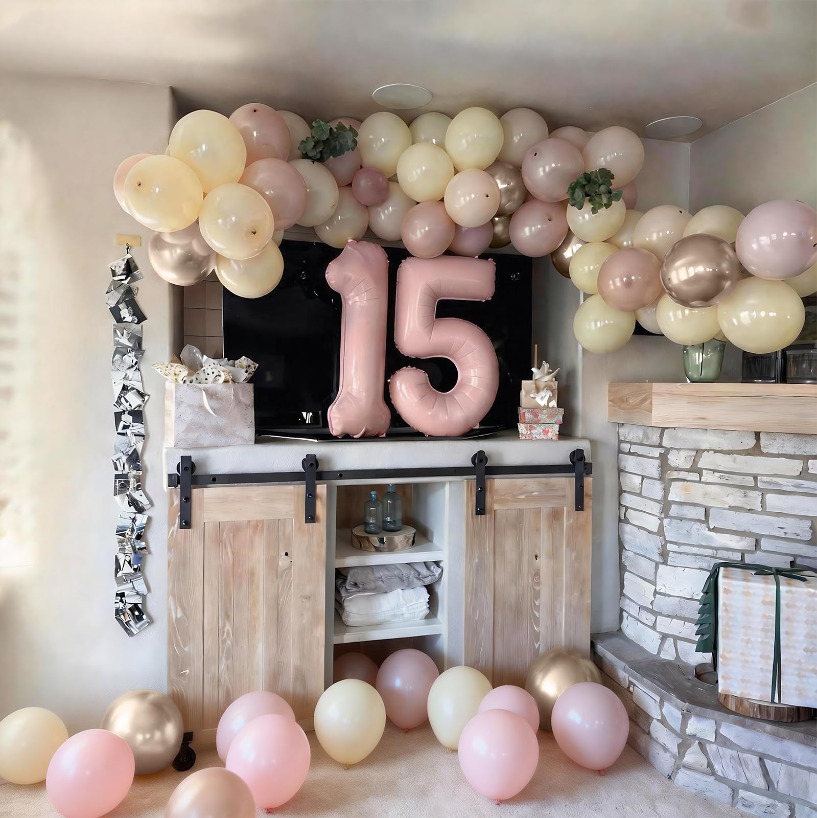 Paeyeq completed boho balloon arch display as a photo backdrop.