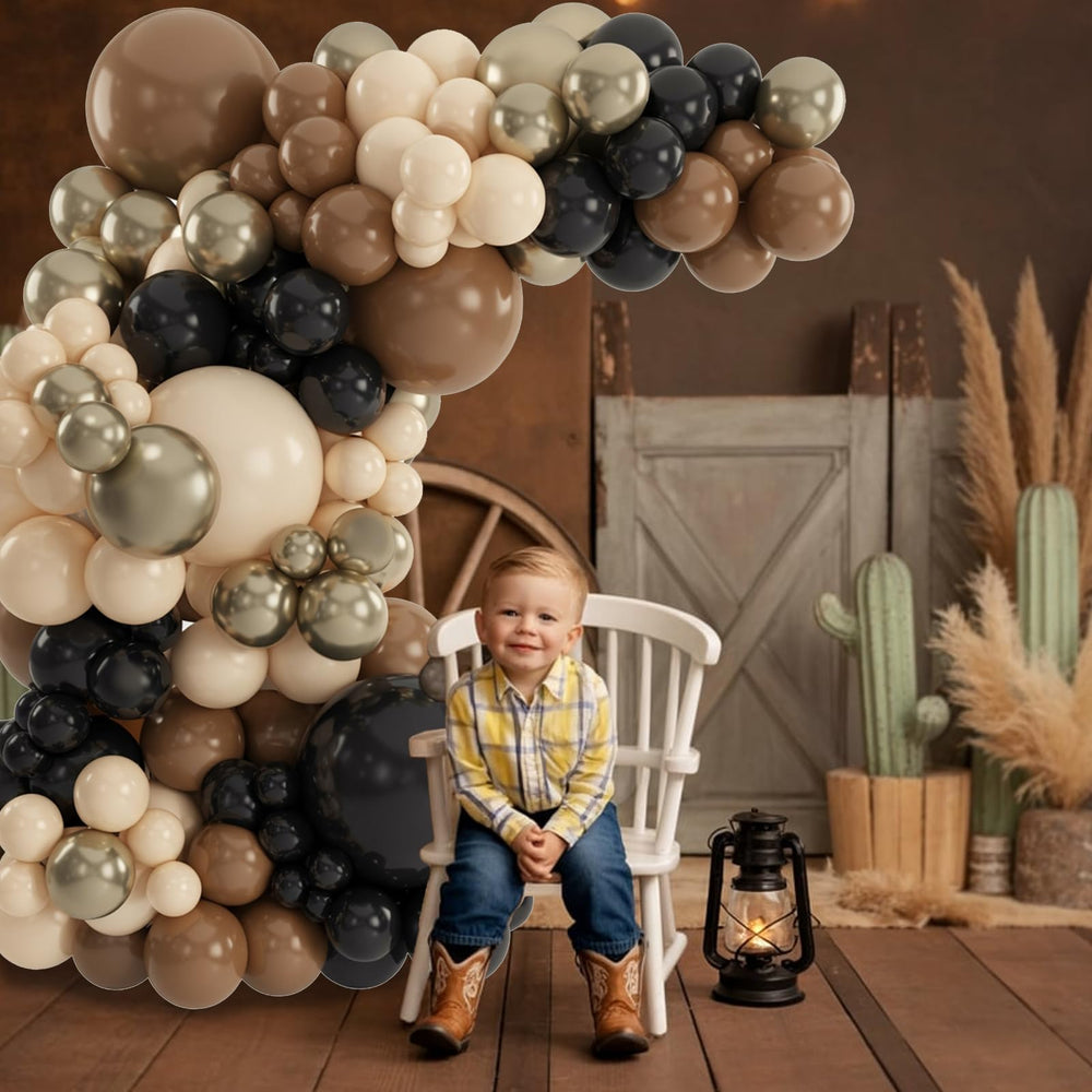 Paayeq dark brown 10-inch balloon grounds the arch with depth