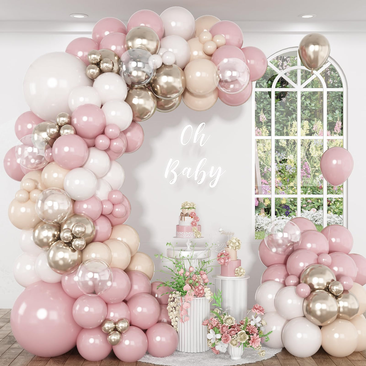 Paeyeq dusty pink balloon arch kit for elegant boho celebrations.