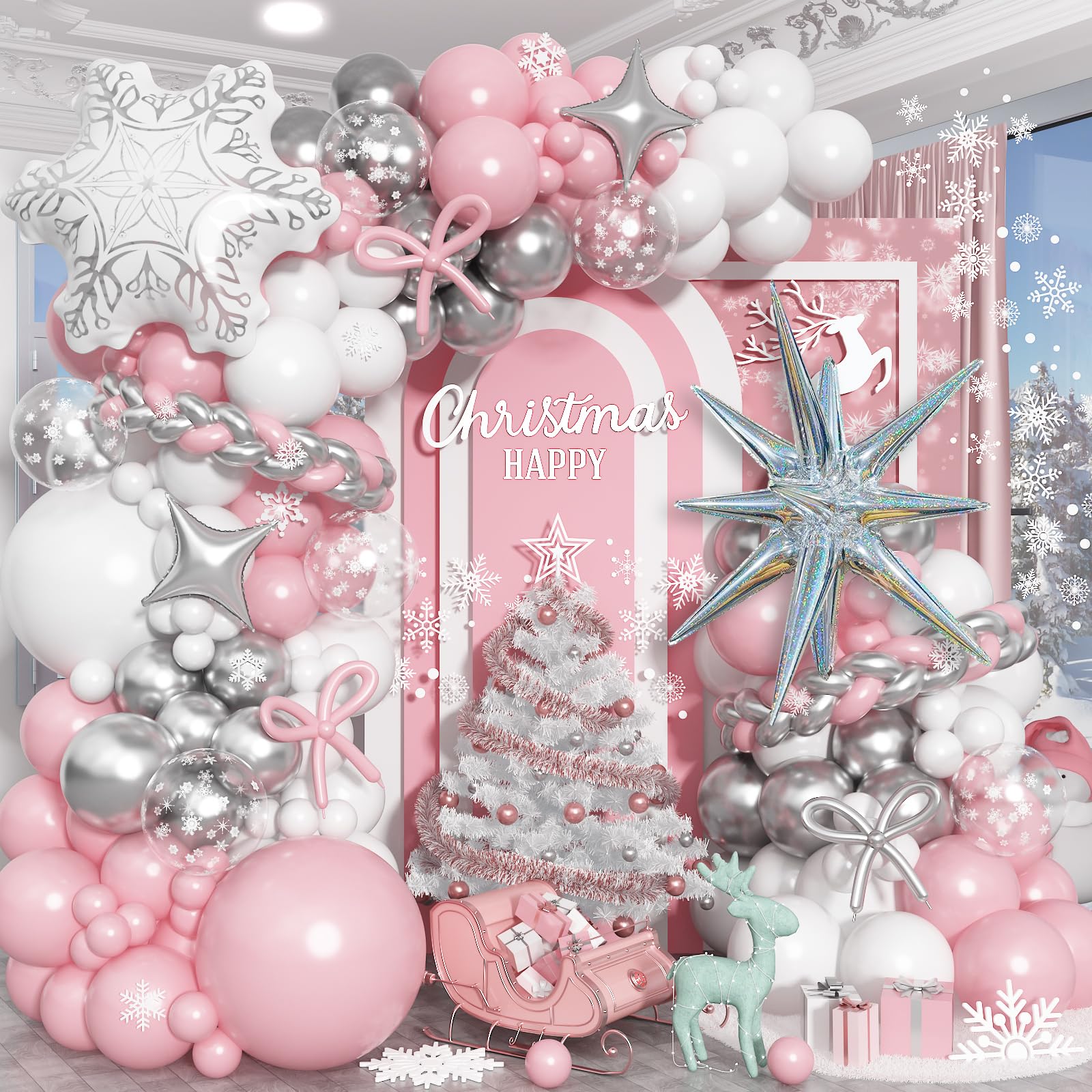 Paeyeq pink winter wonderland arch kit; perfect for festive party backdrops and photos.