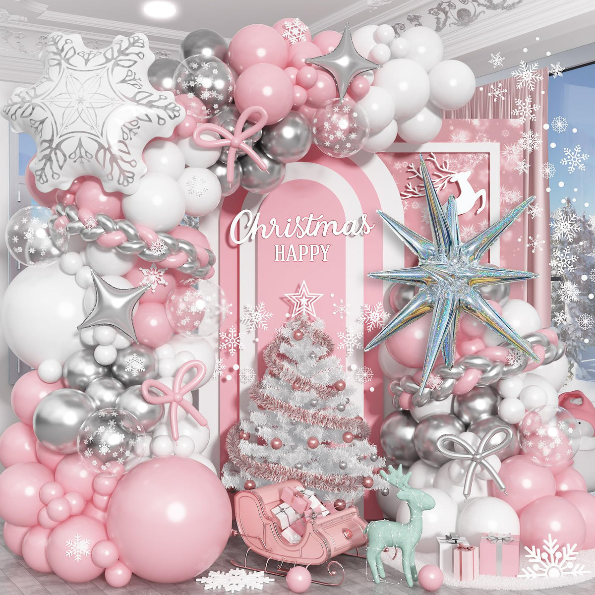 Paeyeq pink winter wonderland arch kit; perfect for festive party backdrops and photos.