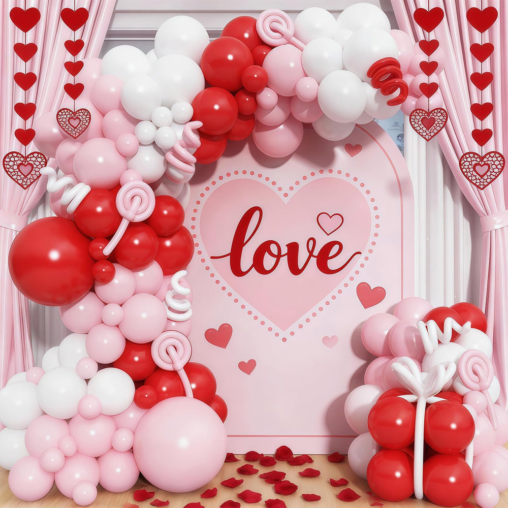 Paeyeq Valentines arch kit features red, pink and white balloons for romantic décor ideas