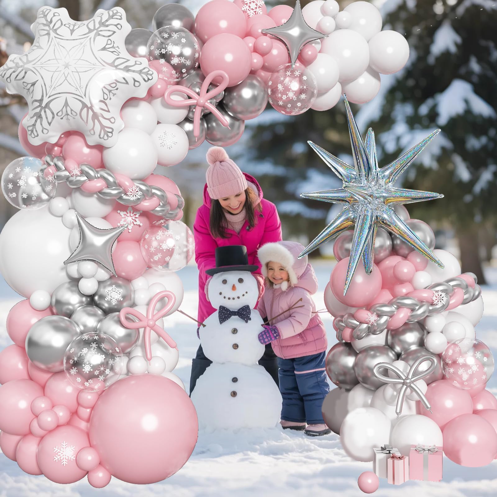 Paeyeq white 18in balloon; clean backdrop for wintry themes.