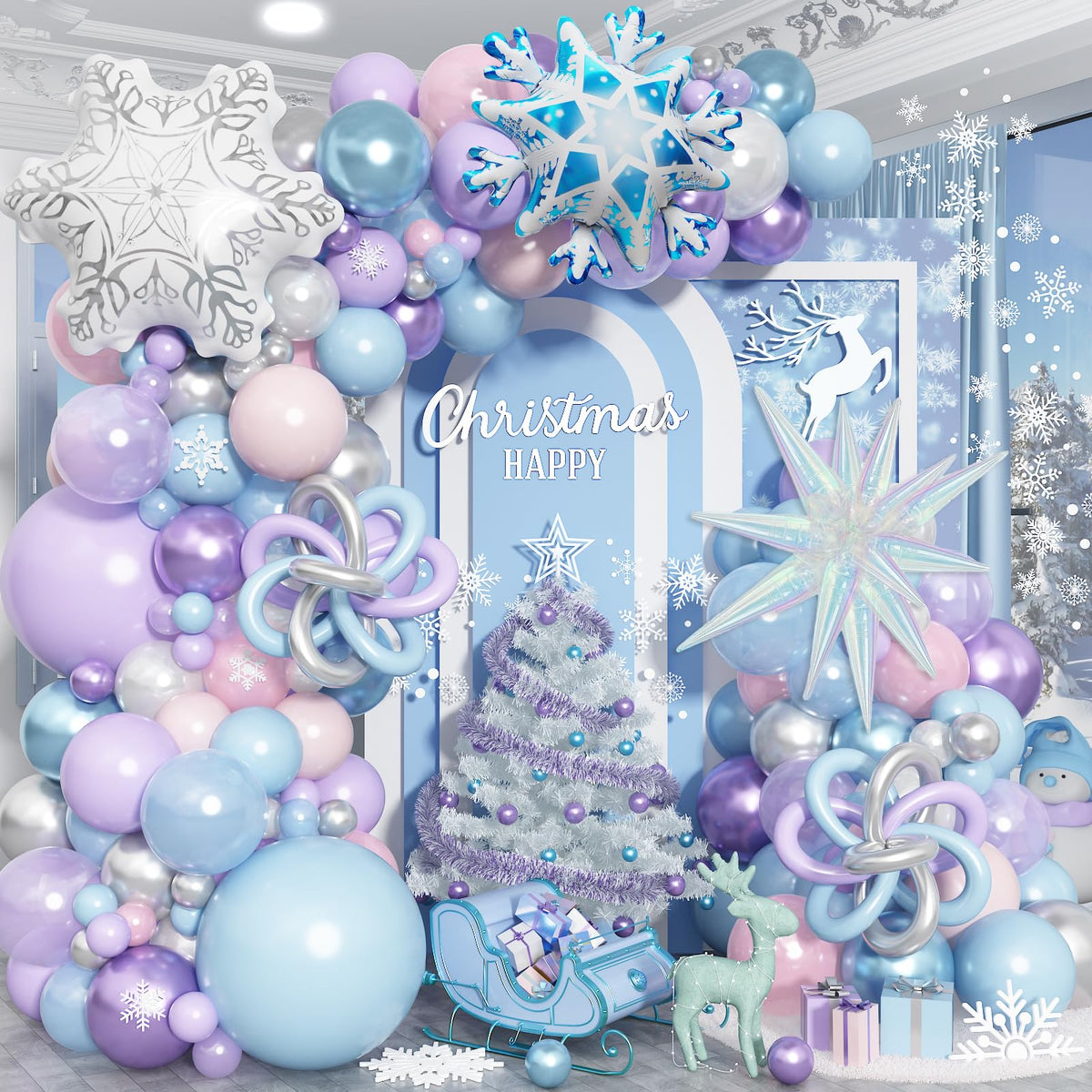 Paeyeq Winter Wonderland arch kit with foil balloons for a festive backdrop