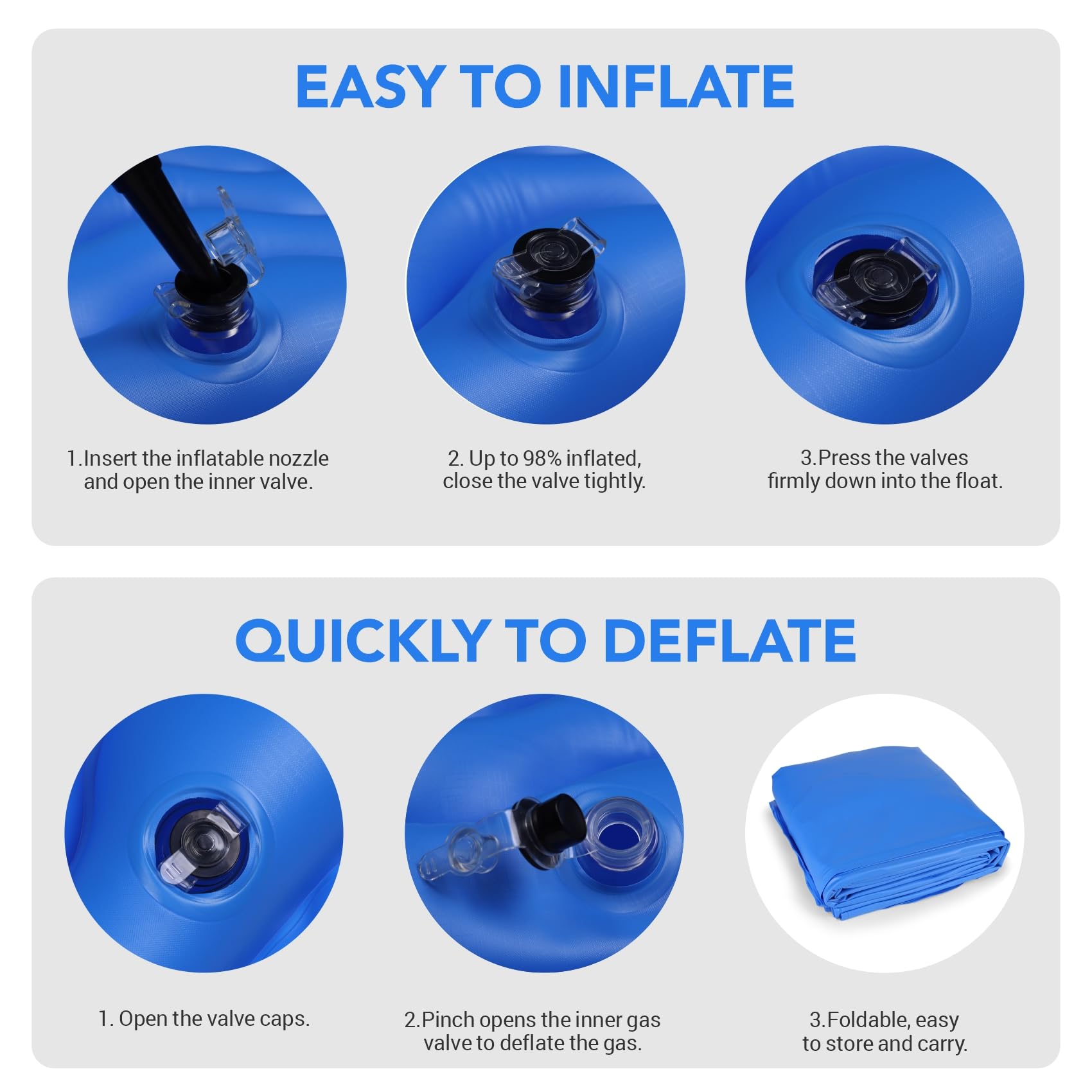 Pafolo quick inflate and deflate valve for fast setup.