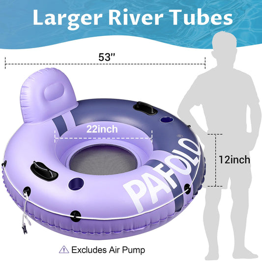 Pafolo river tubes heavy-duty PVC construction supports durability during extended pool or river sessions.