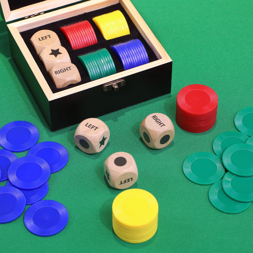 Pagather left right roll color chips in red, yellow, blue, and green for vibrant gameplay.