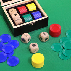 Pagather left right roll color chips in red, yellow, blue, and green for vibrant gameplay.