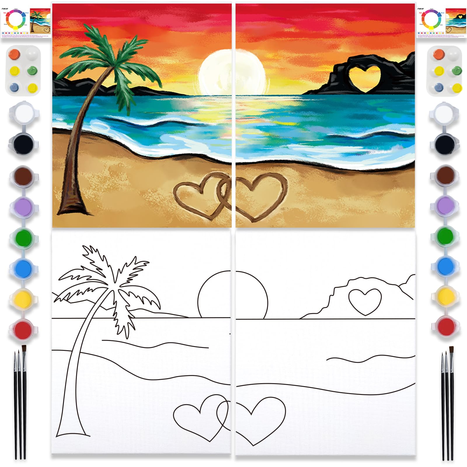 PAILIM 8x10 couples painting kit contents; canvases, colors, and inspiration for a cozy at-home date