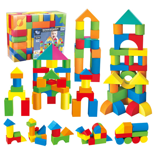 Pairez Foam Blocks stacked for creative play, boosting fine motor skills in toddlers.