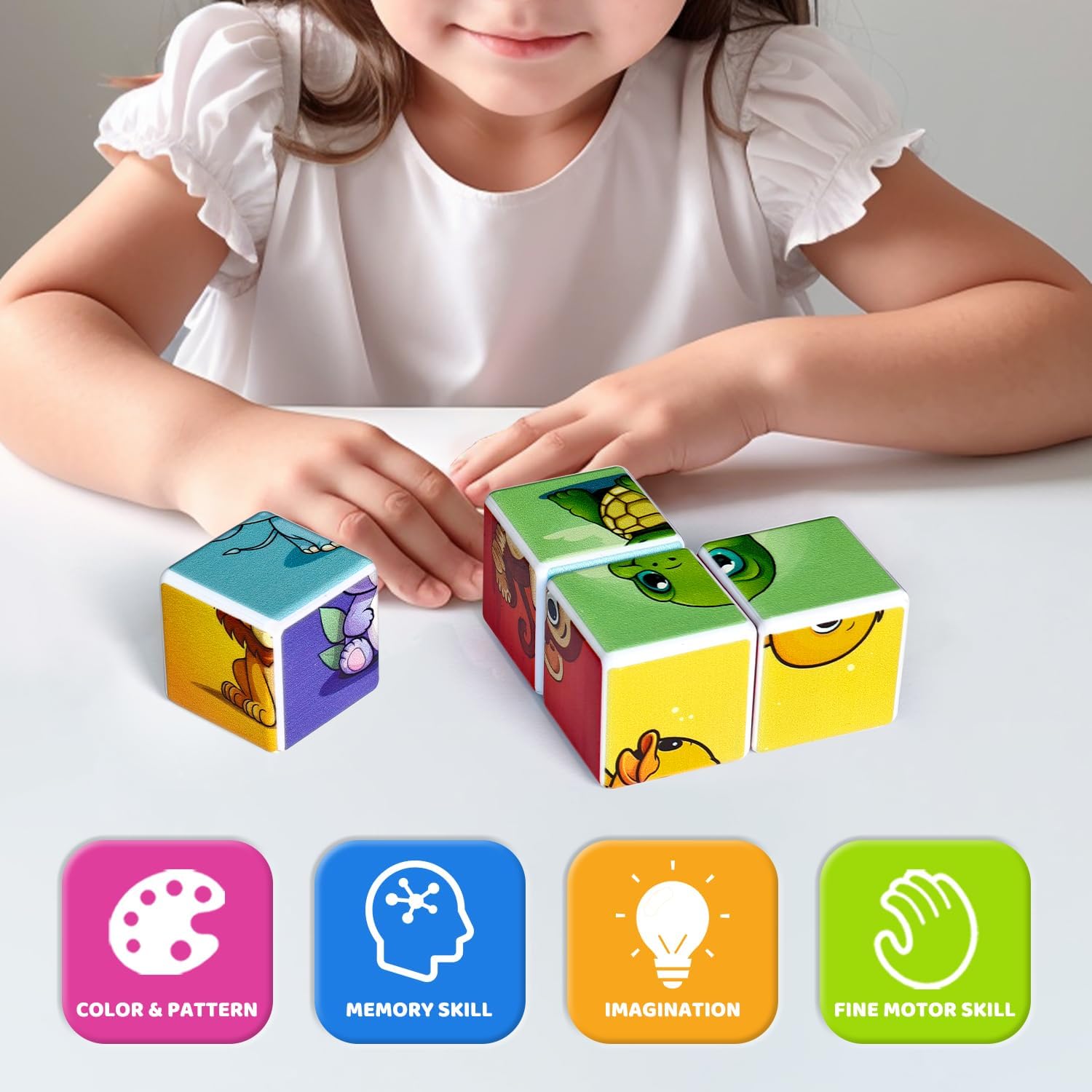 Pairez Toys 3D magnetic cubic jigsaw block size 1.65in fits toddler hands.