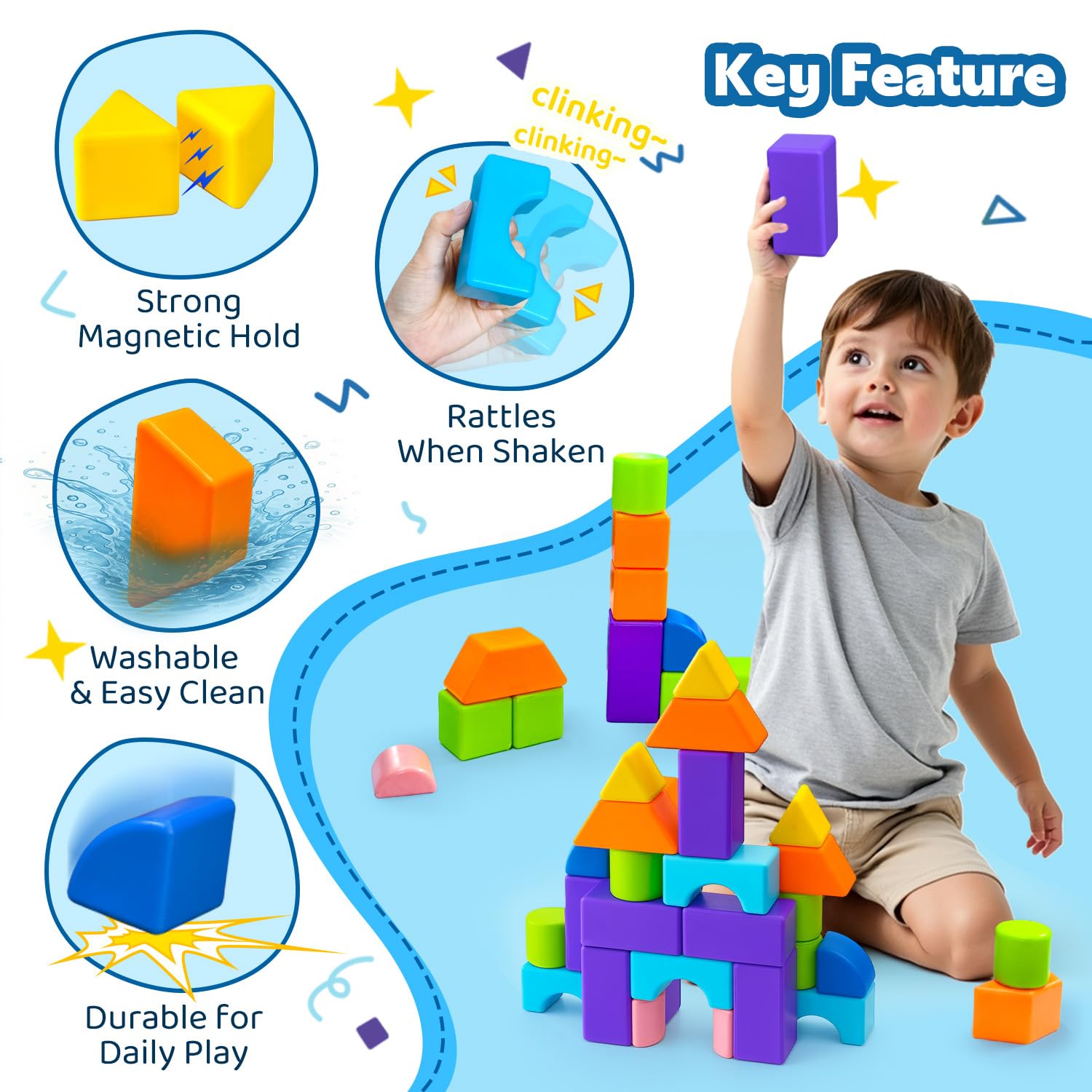 Pairez Toys 8 shapes blocks assembled for 3D structures encouraging spatial thinking.