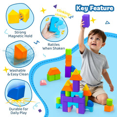 Pairez Toys 8 shapes blocks assembled for 3D structures encouraging spatial thinking.