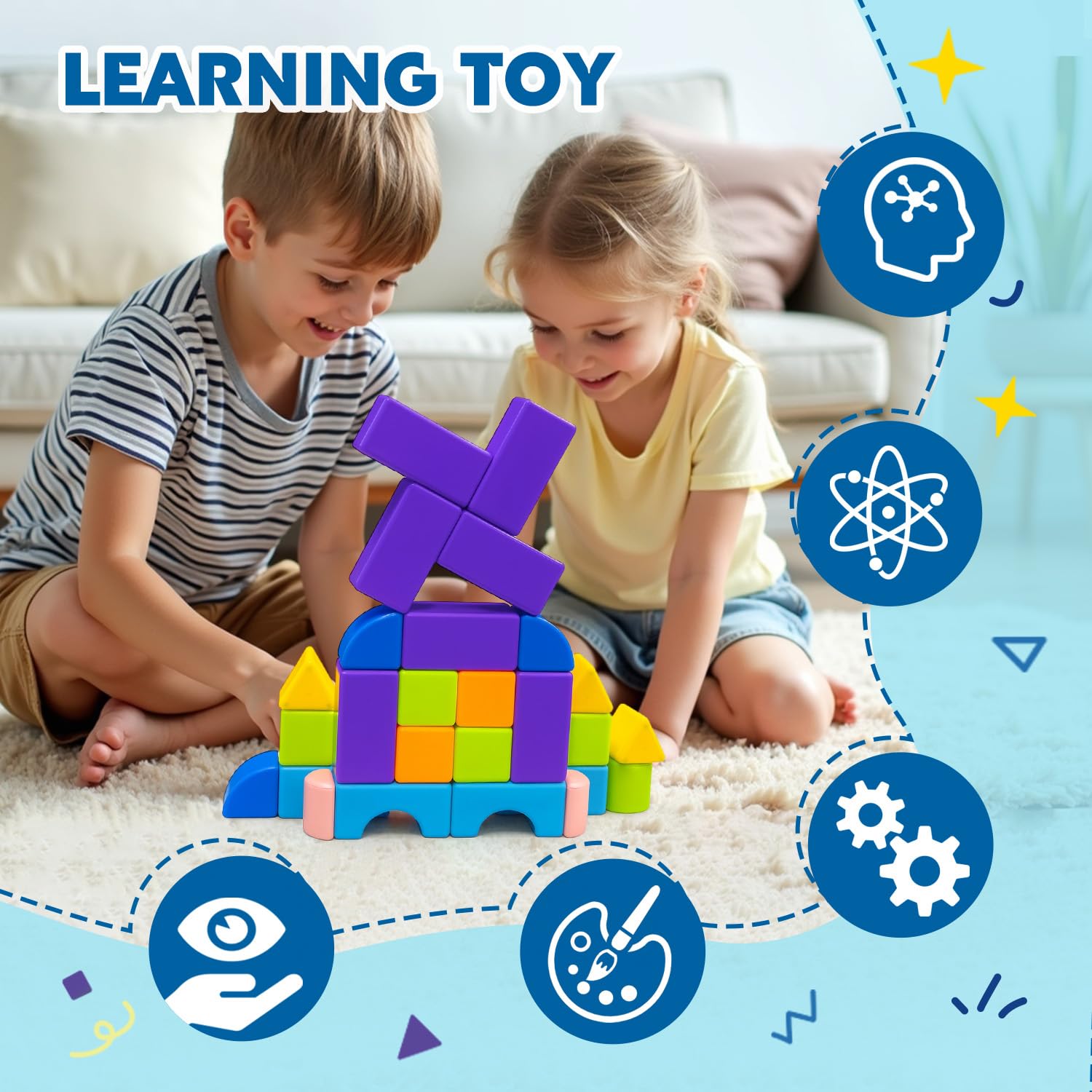 Pairez Toys ABS plastic blocks with rounded edges for gentle handling and safety.