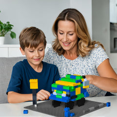 Pairez Toys baseplates on a table demonstrate stability and compatibility with major brick brands.