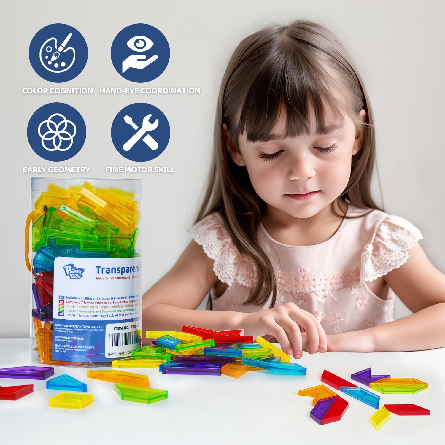 Pairez Toys kid-friendly size with smooth edges supports calm pattern play.