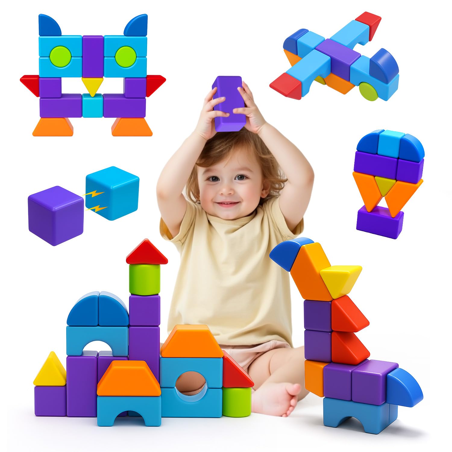 Pairez Toys magnetic blocks large cubes in seven colors support safe toddler building.