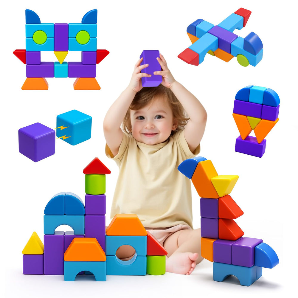 Pairez Toys magnetic blocks large cubes in seven colors support safe toddler building.