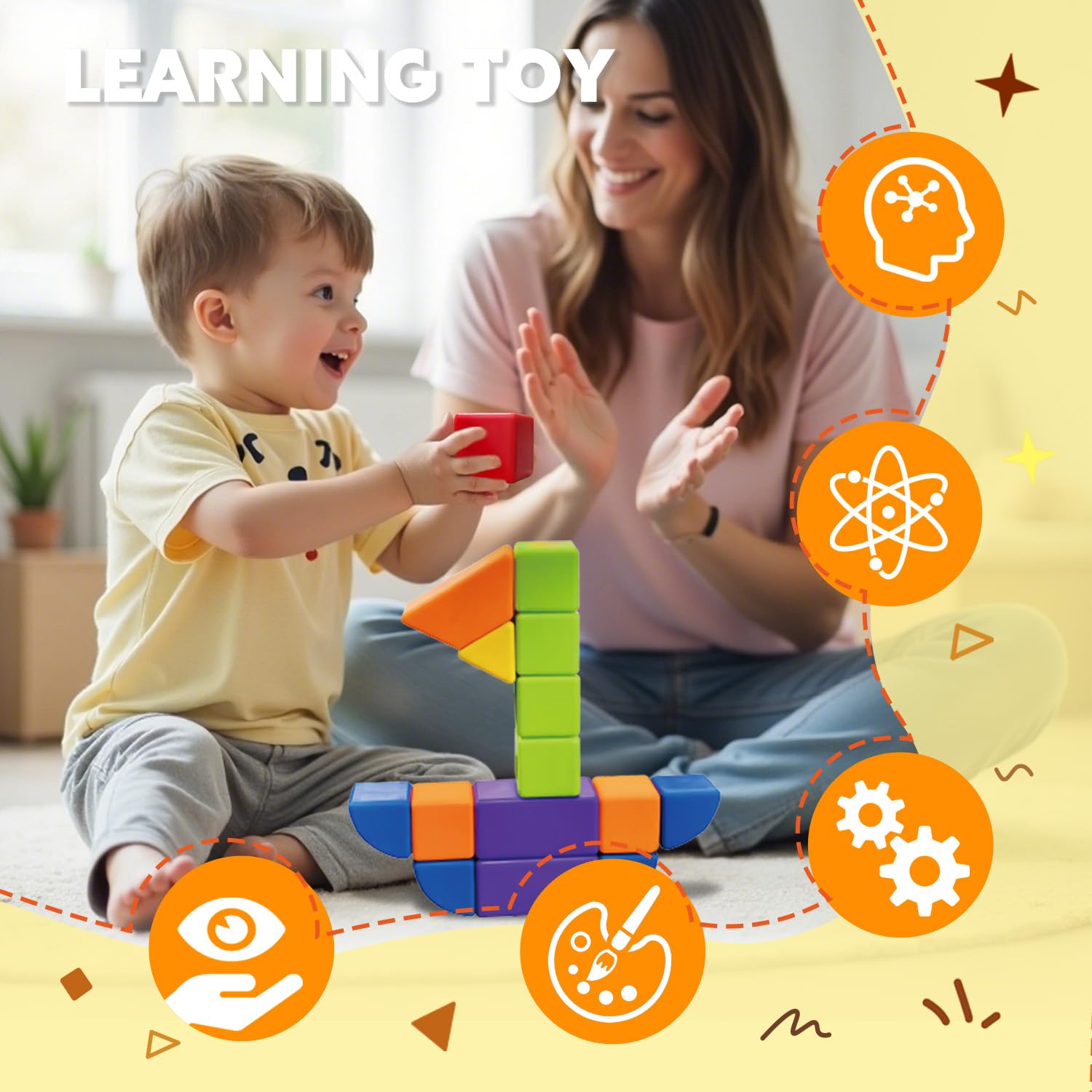 Pairez Toys magnetic blocks rounded corners reduce sharp edges for safe toddler sessions.