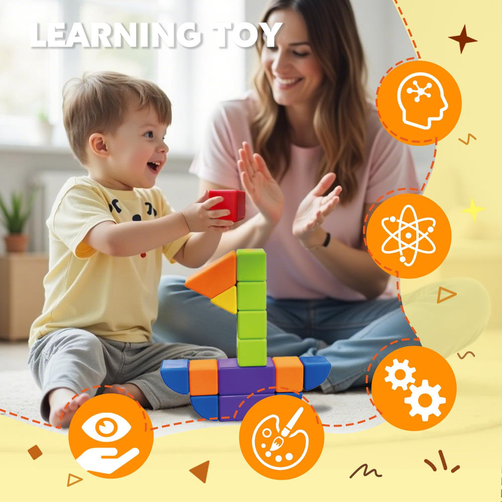 Pairez Toys magnetic blocks rounded corners reduce sharp edges for safe toddler sessions.