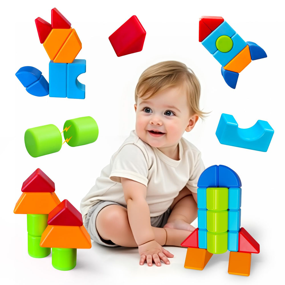 Pairez Toys magnetic blocks rocket model promoting imaginative play and fine motor skills.