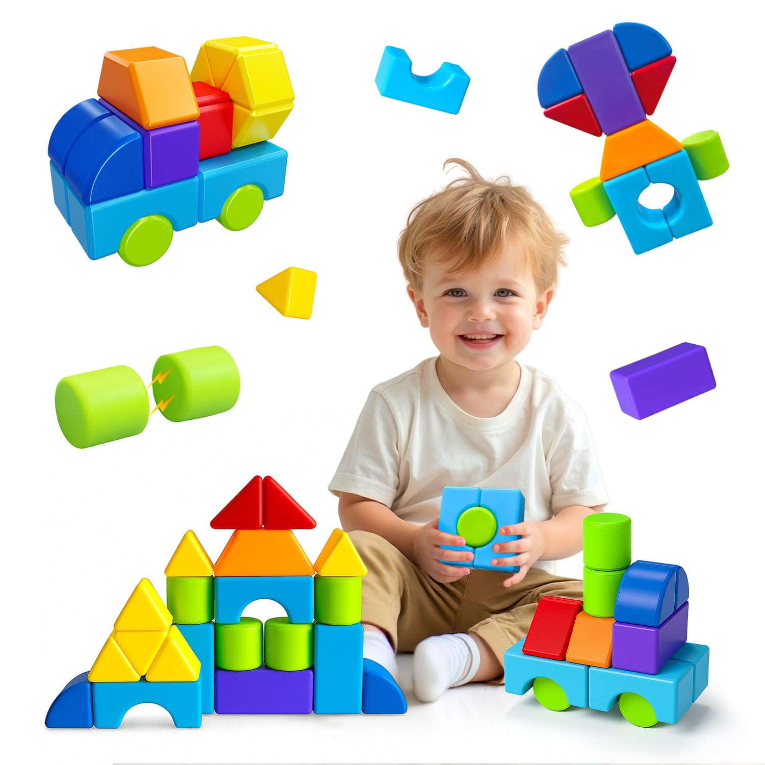 Pairez Toys magnetic blocks front view showing vibrant 20-piece set for play